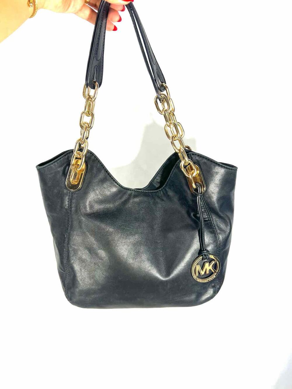 Michael Michael Kors Black/Gold Chain Leather AS IS Designer Purse
